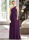 Amelie A-line One Shoulder Floor-Length Chiffon Bridesmaid Dress With Ruffle STIP0013078