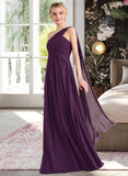 Amelie A-line One Shoulder Floor-Length Chiffon Bridesmaid Dress With Ruffle STIP0013078