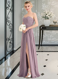 Geraldine A-Line Sweetheart Floor-Length Chiffon Bridesmaid Dress With Ruffle Split Front STIP0013079