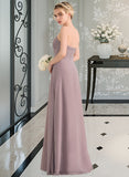 Geraldine A-Line Sweetheart Floor-Length Chiffon Bridesmaid Dress With Ruffle Split Front STIP0013079