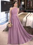 Eloise A-line One Shoulder Floor-Length Chiffon Bridesmaid Dress With Ruffle STIP0013080