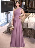 Eloise A-line One Shoulder Floor-Length Chiffon Bridesmaid Dress With Ruffle STIP0013080