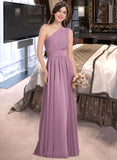 Eloise A-line One Shoulder Floor-Length Chiffon Bridesmaid Dress With Ruffle STIP0013080