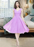 Winnie A-Line V-neck Knee-Length Chiffon Bridesmaid Dress With Ruffle STIP0013081