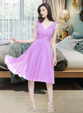 Winnie A-Line V-neck Knee-Length Chiffon Bridesmaid Dress With Ruffle STIP0013081