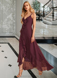 Carlie A-Line V-neck Asymmetrical Bridesmaid Dress With Ruffle Split Front STIP0013082