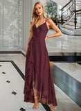 Carlie A-Line V-neck Asymmetrical Bridesmaid Dress With Ruffle Split Front STIP0013082