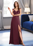 Alondra A-Line V-neck Floor-Length Bridesmaid Dress With Split Front STIP0013083