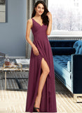 Francesca A-Line V-neck Floor-Length Bridesmaid Dress With Split Front STIP0013085