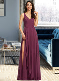 Francesca A-Line V-neck Floor-Length Bridesmaid Dress With Split Front STIP0013085