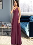 Francesca A-Line V-neck Floor-Length Bridesmaid Dress With Split Front STIP0013085