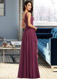 Francesca A-Line V-neck Floor-Length Bridesmaid Dress With Split Front STIP0013085