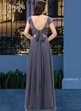 Savannah A-Line V-neck Floor-Length Chiffon Bridesmaid Dress With Split Front STIP0013086