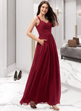 Catherine A-Line Sweetheart Floor-Length Chiffon Bridesmaid Dress With Ruffle Pockets STIP0013087