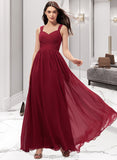 Catherine A-Line Sweetheart Floor-Length Chiffon Bridesmaid Dress With Ruffle Pockets STIP0013087