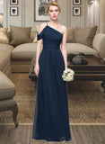 Madelyn A-line One Shoulder Floor-Length Chiffon Bridesmaid Dress With Ruffle STIP0013091