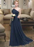 Madelyn A-line One Shoulder Floor-Length Chiffon Bridesmaid Dress With Ruffle STIP0013091