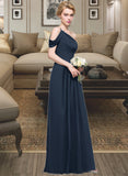 Madelyn A-line One Shoulder Floor-Length Chiffon Bridesmaid Dress With Ruffle STIP0013091