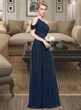 Madelyn A-line One Shoulder Floor-Length Chiffon Bridesmaid Dress With Ruffle STIP0013091