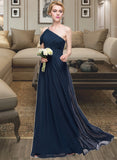 Madelyn A-line One Shoulder Floor-Length Chiffon Bridesmaid Dress With Ruffle STIP0013091