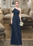 Madelyn A-line One Shoulder Floor-Length Chiffon Bridesmaid Dress With Ruffle STIP0013091