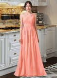 Skyler A-Line One-Shoulder Floor-length Chiffon Bridesmaid Dress STIP0013092