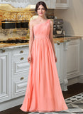 Skyler A-Line One-Shoulder Floor-length Chiffon Bridesmaid Dress STIP0013092