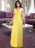 Jaqueline A-Line V-neck Wrapped Bodice Floor-length Chiffon Bridesmaid Dress STIP0013093