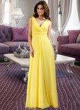 Jaqueline A-Line V-neck Wrapped Bodice Floor-length Chiffon Bridesmaid Dress STIP0013093