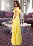 Jaqueline A-Line V-neck Wrapped Bodice Floor-length Chiffon Bridesmaid Dress STIP0013093