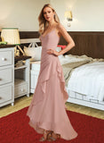 Jill Trumpet/Mermaid V-neck Asymmetrical Bridesmaid Dress With Ruffle STIP0013094