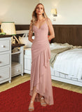 Jill Trumpet/Mermaid V-neck Asymmetrical Bridesmaid Dress With Ruffle STIP0013094