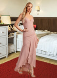 Jill Trumpet/Mermaid V-neck Asymmetrical Bridesmaid Dress With Ruffle STIP0013094