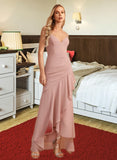 Jill Trumpet/Mermaid V-neck Asymmetrical Bridesmaid Dress With Ruffle STIP0013094