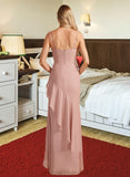 Jill Trumpet/Mermaid V-neck Asymmetrical Bridesmaid Dress With Ruffle STIP0013094