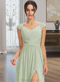 Madison A-Line V-neck Floor-Length Bridesmaid Dress With Lace Split Front STIP0013096