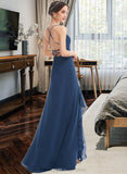 Taliyah A-Line V-neck Floor-Length Bridesmaid Dress With Ruffle Split Front STIP0013097