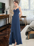 Taliyah A-Line V-neck Floor-Length Bridesmaid Dress With Ruffle Split Front STIP0013097