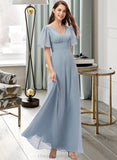 Rosie A-Line V-neck Floor-Length Chiffon Bridesmaid Dress STIP0013099