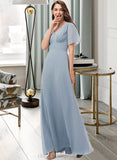 Rosie A-Line V-neck Floor-Length Chiffon Bridesmaid Dress STIP0013099