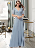 Rosie A-Line V-neck Floor-Length Chiffon Bridesmaid Dress STIP0013099