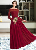 Eva A-Line Scoop Neck Floor-Length Chiffon Lace Bridesmaid Dress STIP0013103