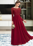 Eva A-Line Scoop Neck Floor-Length Chiffon Lace Bridesmaid Dress STIP0013103