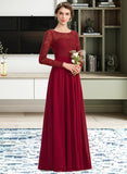 Eva A-Line Scoop Neck Floor-Length Chiffon Lace Bridesmaid Dress STIP0013103