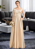 Mabel A-Line Off-the-Shoulder Floor-Length Satin Bridesmaid Dress With Ruffle Pockets STIP0013104