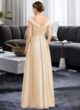 Mabel A-Line Off-the-Shoulder Floor-Length Satin Bridesmaid Dress With Ruffle Pockets STIP0013104