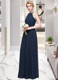 Annie A-Line/Princess Scoop Neck Floor-Length Chiffon Bridesmaid Dress With Ruffle STIP0013105