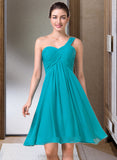 Danna Empire One-Shoulder Knee-Length Chiffon Bridesmaid Dress With Ruffle STIP0013106