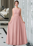 Hope Chiffon Lace A-Line Floor-length Bridesmaid Dress STIP0013107