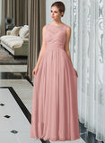 Hope Chiffon Lace A-Line Floor-length Bridesmaid Dress STIP0013107